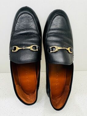 Coach Haley Leather Loafers Black Classic Gold Horsebit Accent Shoes Sz 7.5